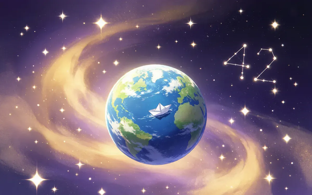 星云中一颗小小的行星，一叶纸船漂过它弧形的海面